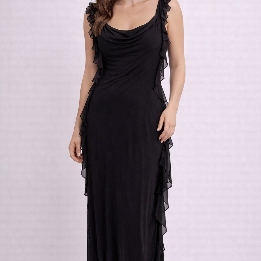 Chic Black Maxi Dress with Ruffle Details
